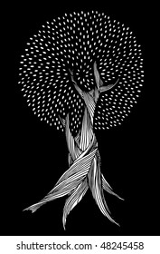 Hand drawn white tree