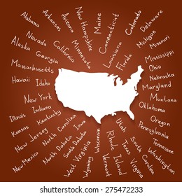 Hand Drawn white USA map with states on background vector illustration