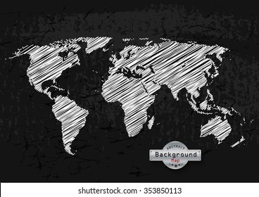 hand drawn white  world map on a grey background. Vector EPS
