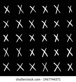 Hand Drawn White X Set Collection Vector On Black Background Illustration