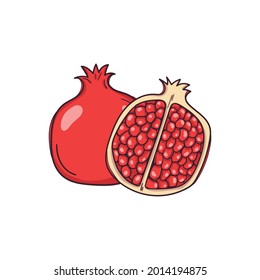 handgezeichnet, ganzes Granatapfel mit halbem weißem Hintergrund