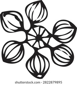 Hand drawn whole star anise spice illustration in black line art, isolated on white background for spice packaging, labels, recipes, and culinary design.