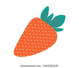 Hand drawn whole strawberry with leaves Summertime healthy fruit. Sticker Logo Icon design concept