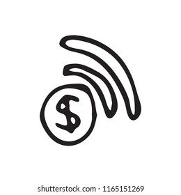 Hand Drawn wi fi doodle. Sketch dollar icon. Decoration element. Isolated on white background. Flat design. Vector illustration.