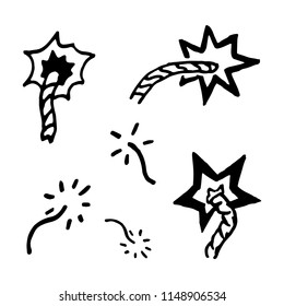 Hand Drawn wick doodles set. Sketch style icons. Decoration element. Isolated on white background. Flat design. Vector illustration.