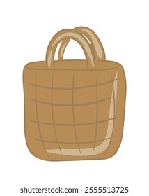 Hand drawn wicker bag with two handles in a simple design for everyday use vector illustration