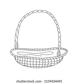 Hand drawn wicker basket for a picnic or flowers isolated on a white background. Doodle, simple outline illustration. It can be used for decoration of textile, paper.