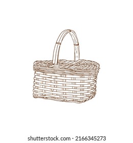 hand drawn wicker basket. scribble wicker basket. outline knitted wicker basket