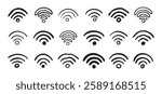 Hand drawn wifi icon set. doodle wi fi sign collection. Drawing Wi-Fi. Vector illustration