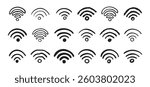 Hand drawn wifi icon set. doodle wi fi sign collection. Drawing Wi-Fi. Vector illustration