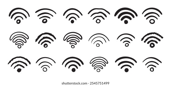 Hand drawn wifi icon set. doodle wi fi sign collection. Drawing Wi-Fi. Vector illustration