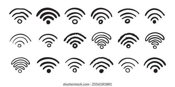 Hand drawn wifi icon set. doodle wi fi sign collection. Drawing Wi-Fi. Vector illustration