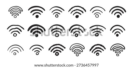 Hand drawn wifi icon set. doodle wi fi sign collection. Drawing Wi-Fi. Vector illustration