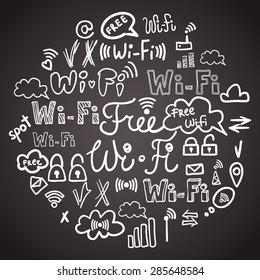Hand drawn wi-fi icons set. Hand drawn wifi line signs and icons for your design. EPS10 vector illustration.