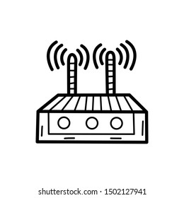 Hand drawn Wifi Router isolated on a white. Sketch. Vector illustration.