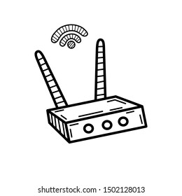 Hand drawn Wifi Router isolated on a white. Sketch. Vector illustration.