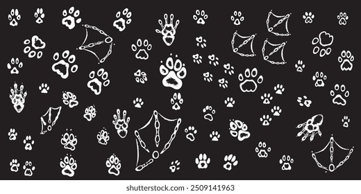 Hand drawn wild animals foot prints