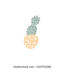 Hand drawn wild cactus flowers, tropical succulent plant, isolated on white. Vector illustration. Modern decoration elements, scandinavian style.
