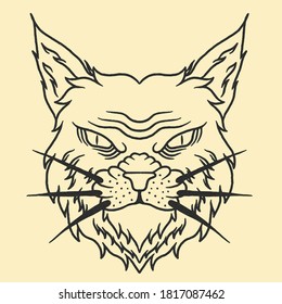 hand drawn wild cat head vector illustration. angry wild cat head vector.