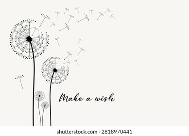 Hand drawn of Wild flower dandelion .  Vector flower for background, dandelion flying wall decal children's room 