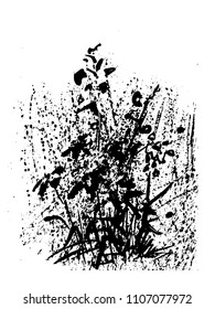 hand drawn wild flowers in the field,abstract flowers,black ink