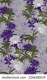 Hand drawn wild flowers and herbs seamless pattern. Vector floral endless design in freehand style for textile, fabric, wallpaper, home decor, bedding, package.
