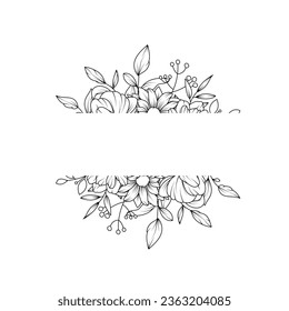 Hand drawn wild flowers on blank background, template wedding decoration.