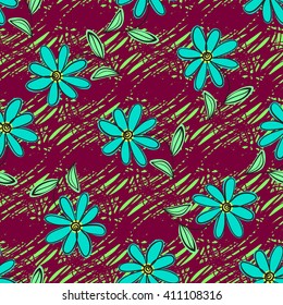 Hand drawn wild flowers, sketch. Vector seamless pattern EPS10