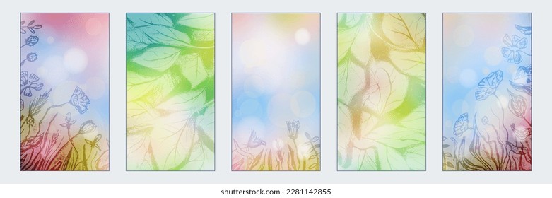 Hand drawn wild grass and flowers against the blue sky, vertical banner and wallpaper for phone, creative backgrounds for social media, story templates