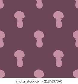 Hand drawn wild mushroom vector pattern. Seamless trendy purple biology fungi for all over print. Decorative background of wild fungus. 