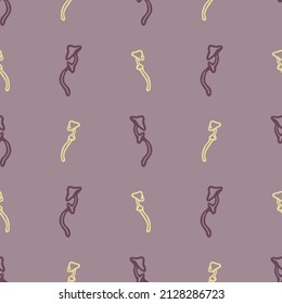Hand drawn wild mushroom vector pattern. Seamless trendy purple biology fungi for all over print. Decorative background of wild fungus. 