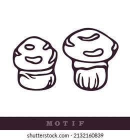 Hand drawn wild mushroom vector motif. Seamless trendy purple biology fungi for clip art. Decorative icon of wild fungus. 