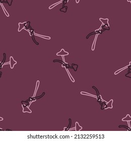 Hand drawn wild mushroom vector pattern. Seamless trendy purple biology fungi for all over print. Decorative background of wild fungus. 