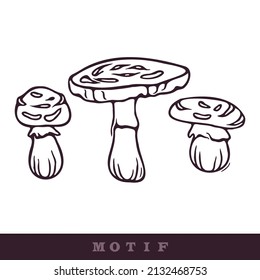 Hand drawn wild mushroom vector motif. Seamless trendy purple biology fungi for clip art. Decorative icon of wild fungus. 