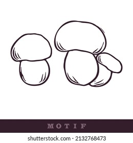 Hand drawn wild mushroom vector motif. Seamless trendy purple biology fungi for clip art. Decorative icon of wild fungus. 
