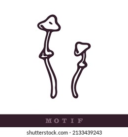 Hand drawn wild mushroom vector motif. Seamless trendy purple biology fungi for clip art. Decorative icon of wild fungus. 