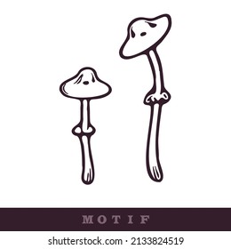 Hand drawn wild mushroom vector motif. Seamless trendy purple biology fungi for clip art. Decorative icon of wild fungus. 