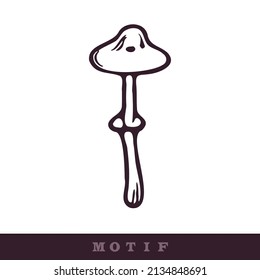 Motif vector de hongos silvestres dibujado a mano. Hongos de la biología púrpura de moda para el arte clip. Icono decorativo del hongo salvaje. 