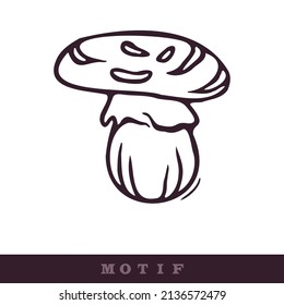 Hand drawn wild mushroom vector motif. Seamless trendy purple biology fungi for clip art. Decorative icon of wild fungus. 