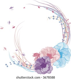 Hand drawn Wild Rose illustration with butterflies, file has no gradients.