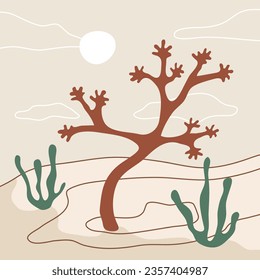 Árbol salvaje dibujado a mano. Desierto. Ilustración vectorial. Viaje Vibe. 