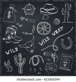 Hand drawn wild west set. Sketches. Hand-drawing. Vector illustration of for design and packages product.