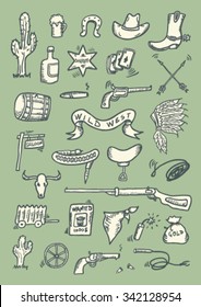 Hand drawn wild western set