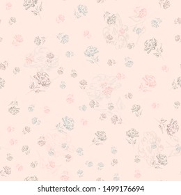 Hand drawn wildflower seamless patterns for print design. Rose floral seamless pattern. Spring textile texture. Repeat design element