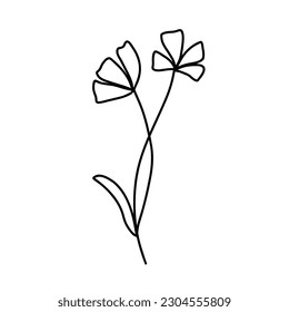 Hand drawn wildflower. Vector outline flower sketch. Line art doodle isolated on white background