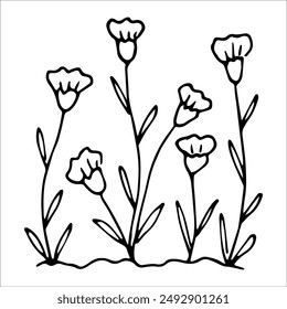 hand drawn wildflowers flower bed, monochrome, black and white