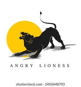 Hand drawn wildlife silhouette, Vector lioness silhouette, An element for company brand