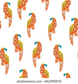 Hand drawn wildt bird - seamless pattern. Isolated elements on white background - vector illustration. Design for children apparel, fabric, wrapping paper. Minimalistic cute style.