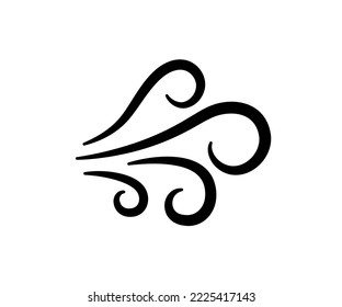 Hand drawn wind air flow icon. Free breath symbol. Fresh air flow sign. Doodle wind blow icons. Weather symbol. Climate design element. Vector illustration isolated on white background.