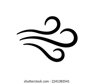 Hand drawn wind air flow icon. Free breath symbol. Fresh air flow sign. Doodle wind blow icons. Weather symbol. Climate design element. Vector illustration isolated on white background. svg